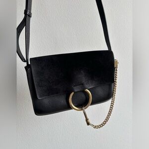 CHLOE Suede Calfskin Small Faye Shoulder Bag Black